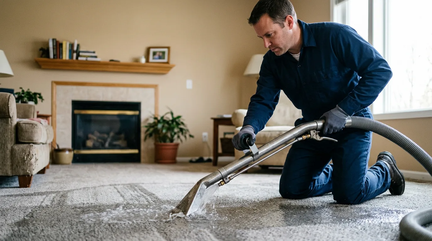 Water damage restoration technician working near Keene, CA